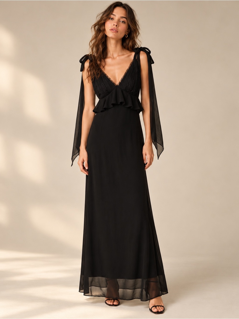 J.Crew Collection NWT Black Lace Chiffon Maxi Dress Bow Dark Romantic 2